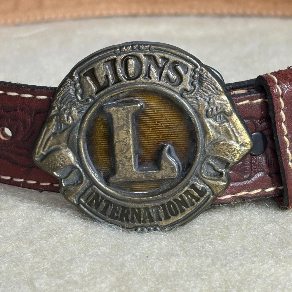 Vintage Lions International Floral Embossed Leather Belt M‎ Mens 34-36 Western